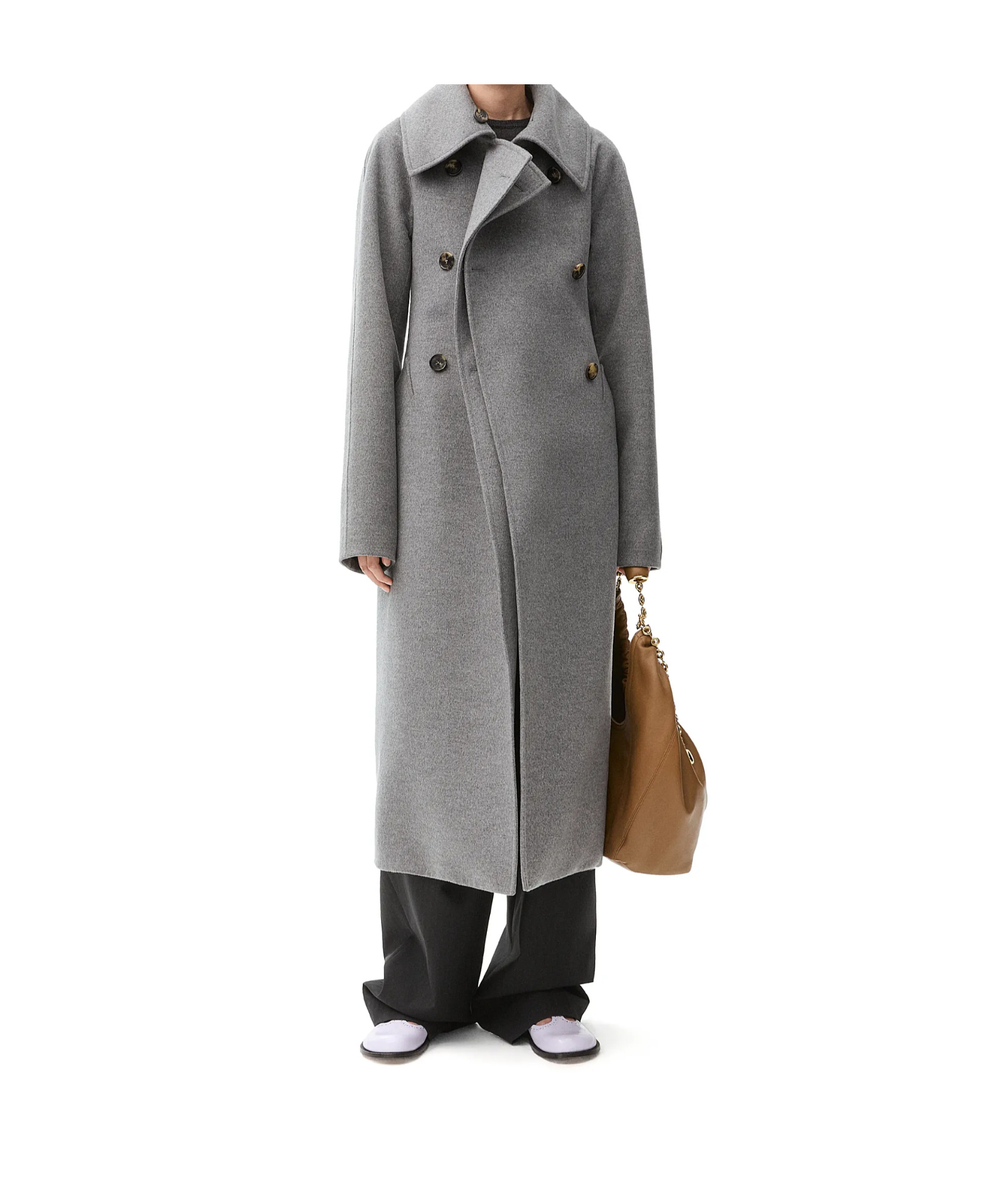 Shop Loewe Wool And Cashmere Double-breasted Coat In Gray