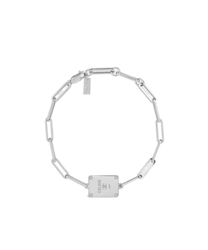 Celine Triomphe Tag Bracelet In Brass With Rhodium Finish In Metallic