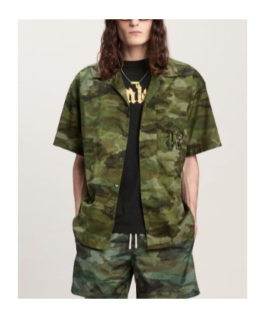 Palm Angels Camouflage Printed Short Sleeved Shirt In Green