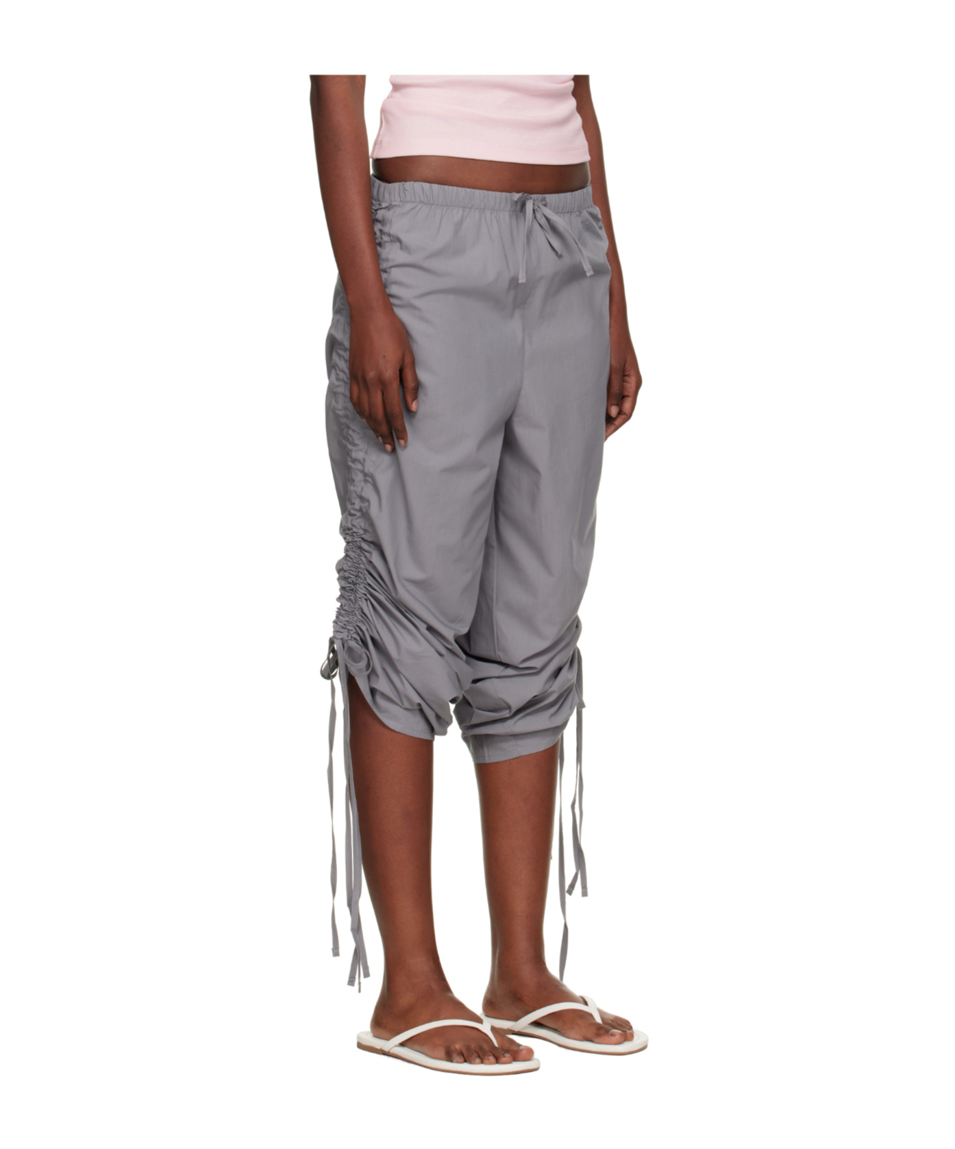 Baserange Drawstring Waist Casual Pants In Gray