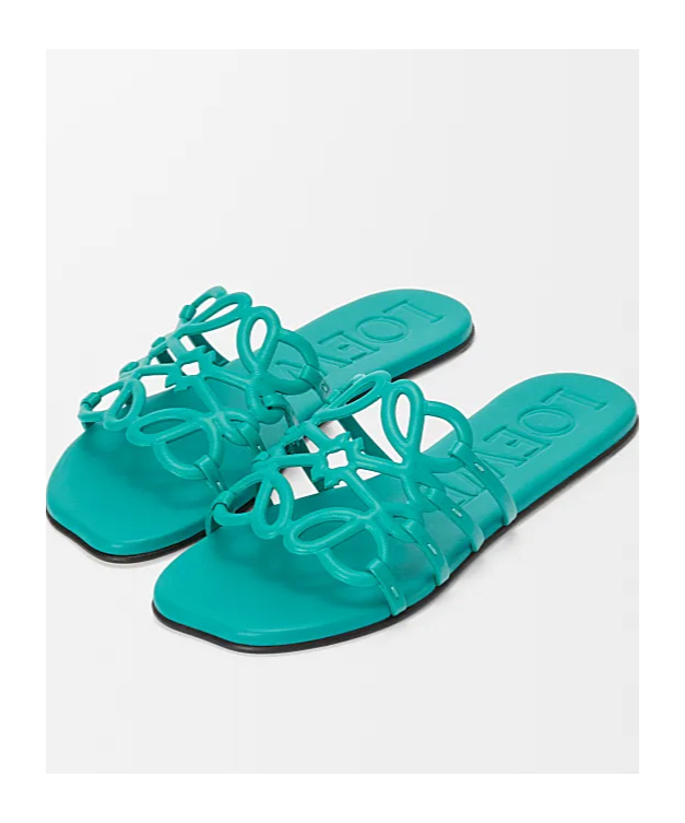Loewe Petal Anagram Leather Flat Sandals In Turquoise