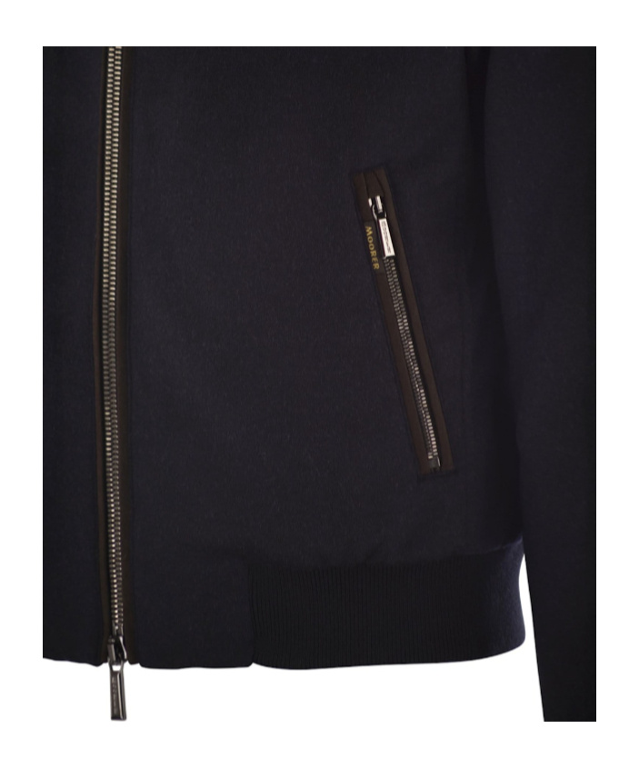 Moorer Padded Bomber Jacket In Wool And Cashmere In Blue