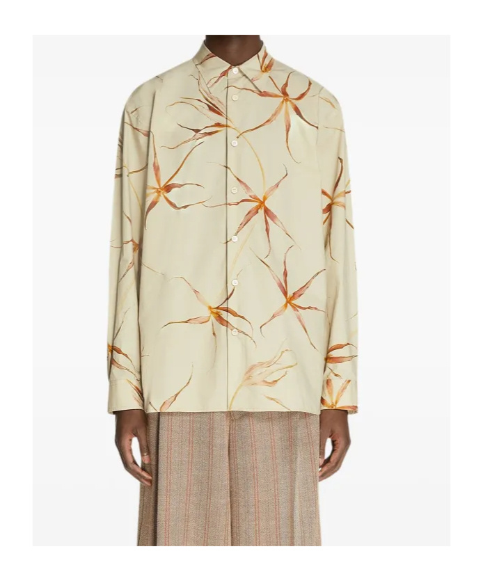Dries Van Noten Floral Long Sleeve Tulip Print Top In Neutral