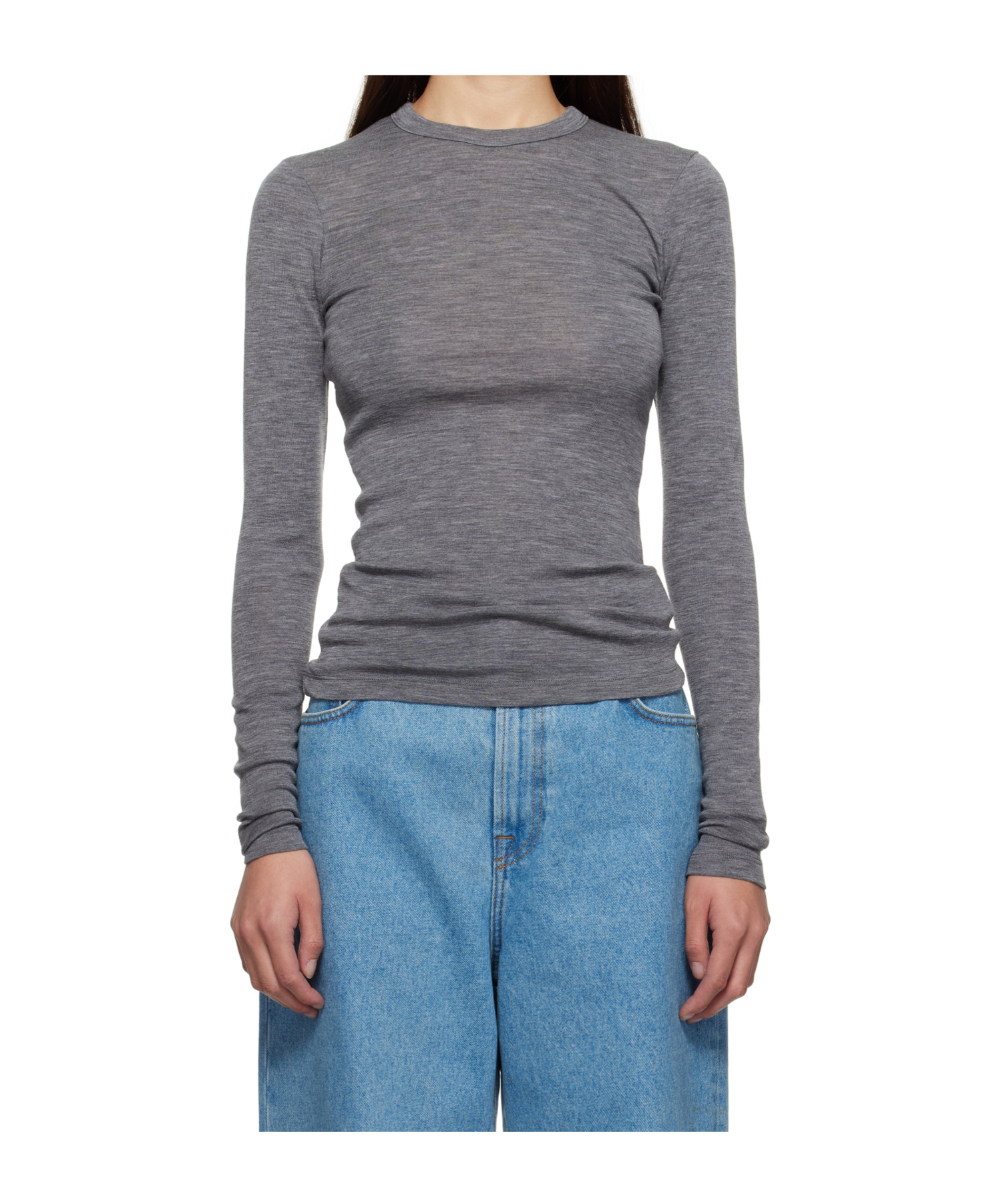 Rohe Round Neck Long-sleeved T-shirt In Gray