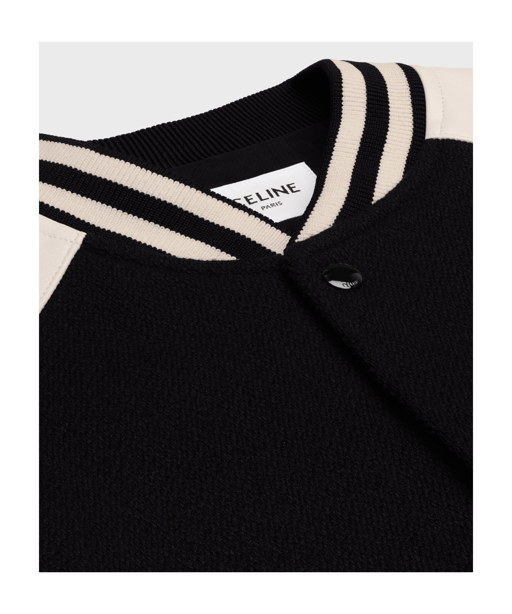 Celine Teddy Striped Colour-block Leather-trimmed Virgin Wool-blend Varsity Jacket In Black