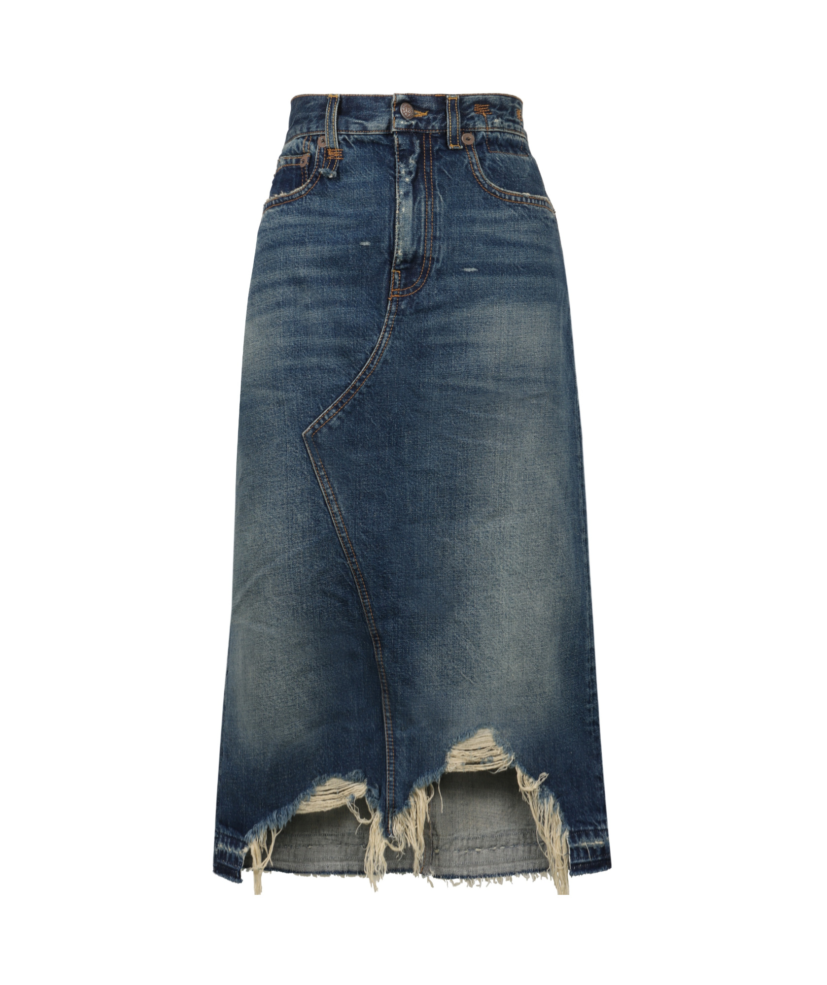 R13 Jesse Distressed Denim Midi Skirt In Blue