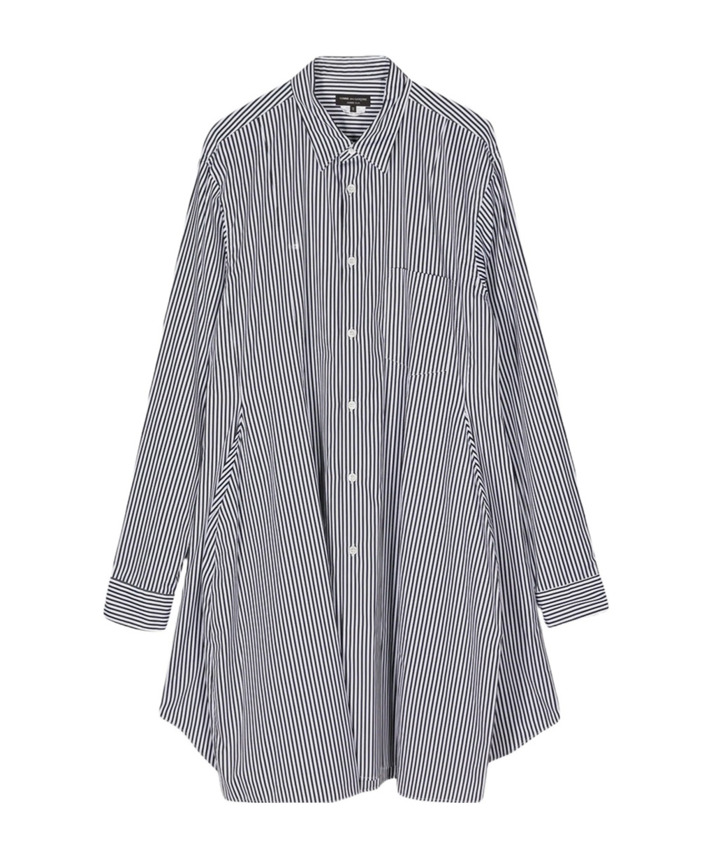 Comme Des Garçons Striped Long-length Cotton Shirt In Gray