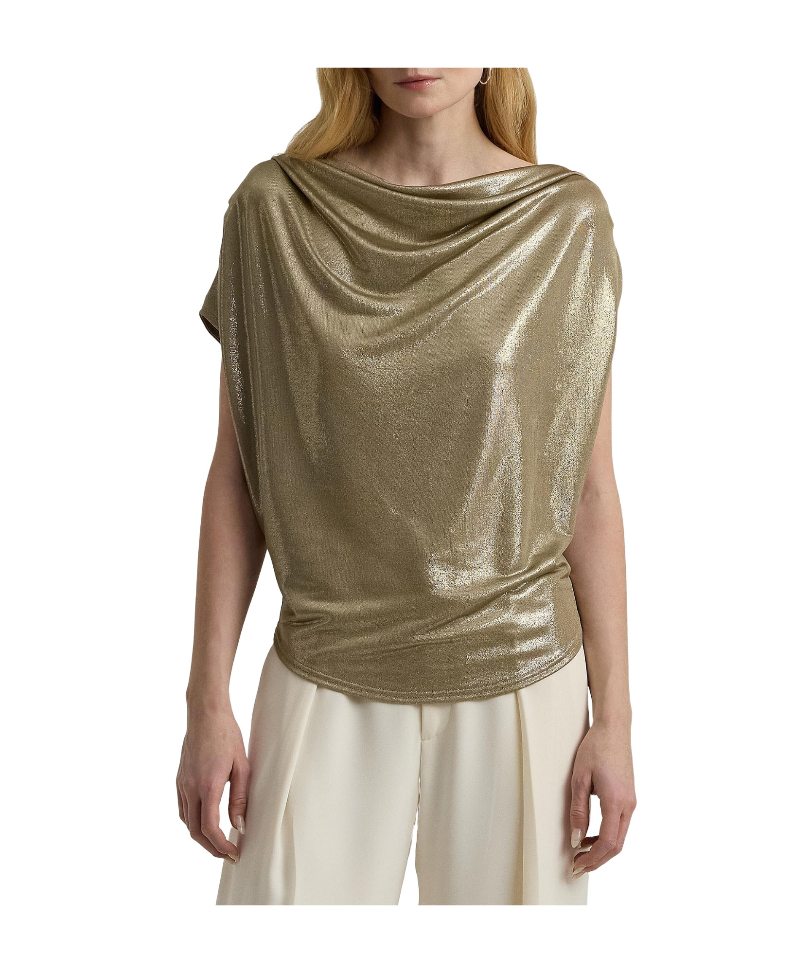 Ralph Lauren One-shoulder Draped Blouse In Brown