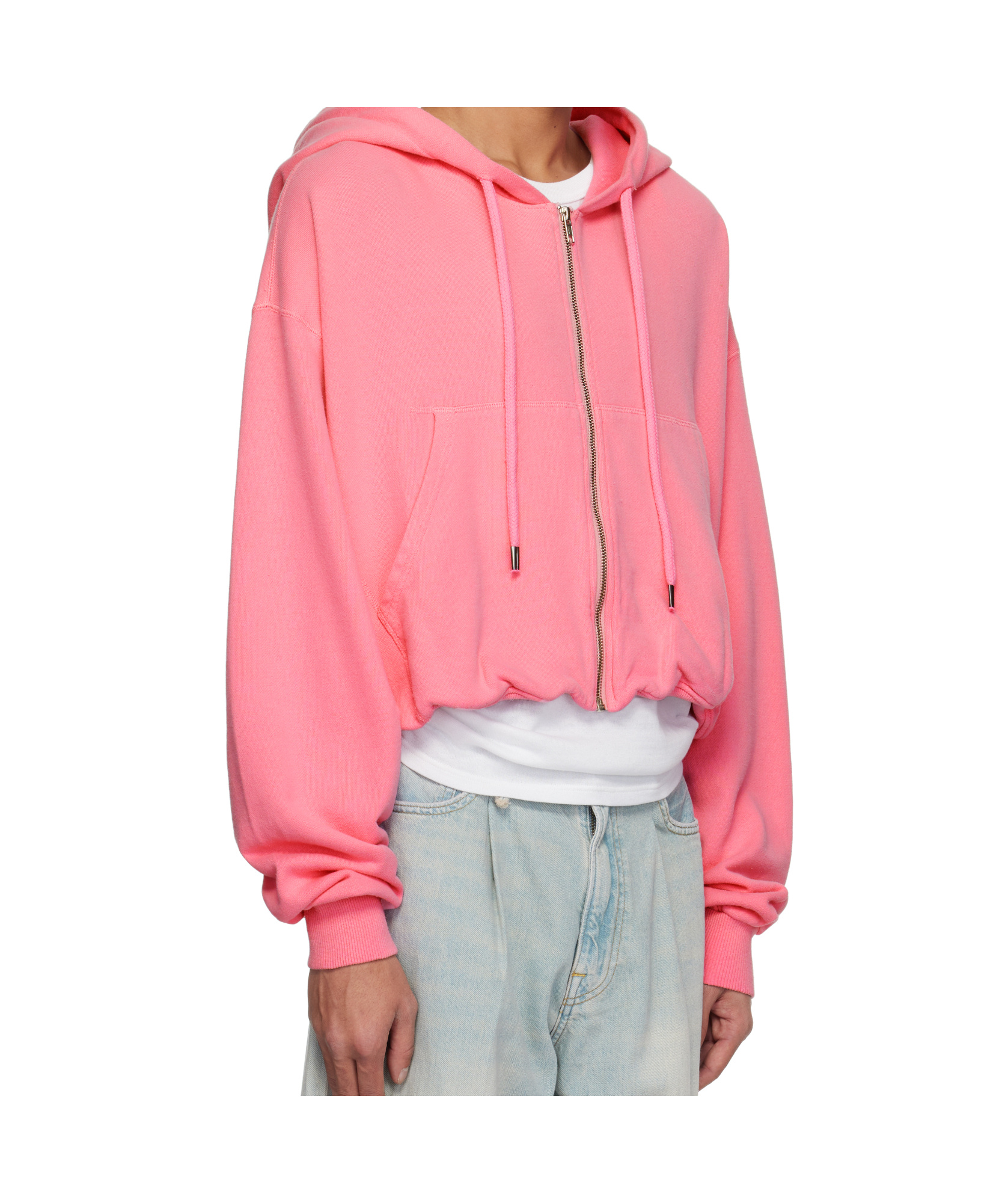 R13 Balloon Cropped Gathered Cotton-jersey Hoodie In Pink