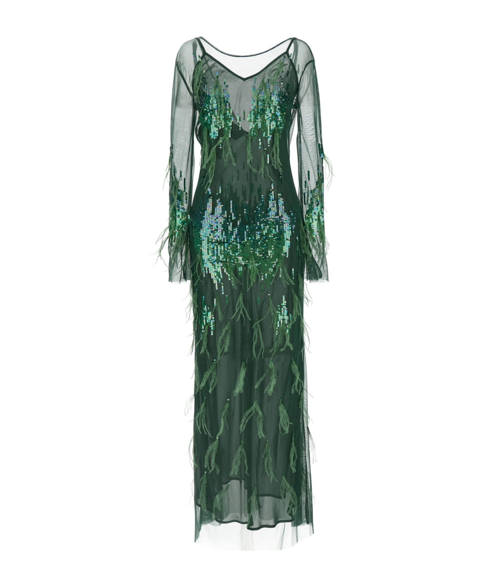 Pinko Dress With Sequins And Feathers In Green