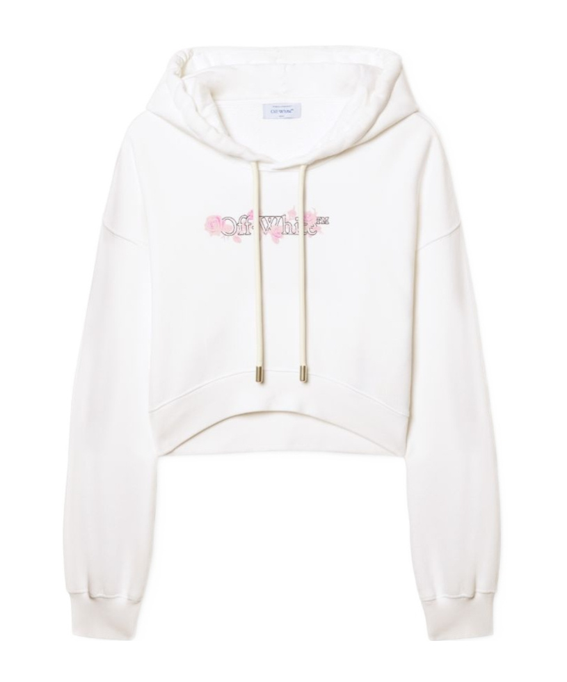 Off-white White Bookish Rose Cropped Hoodie In White