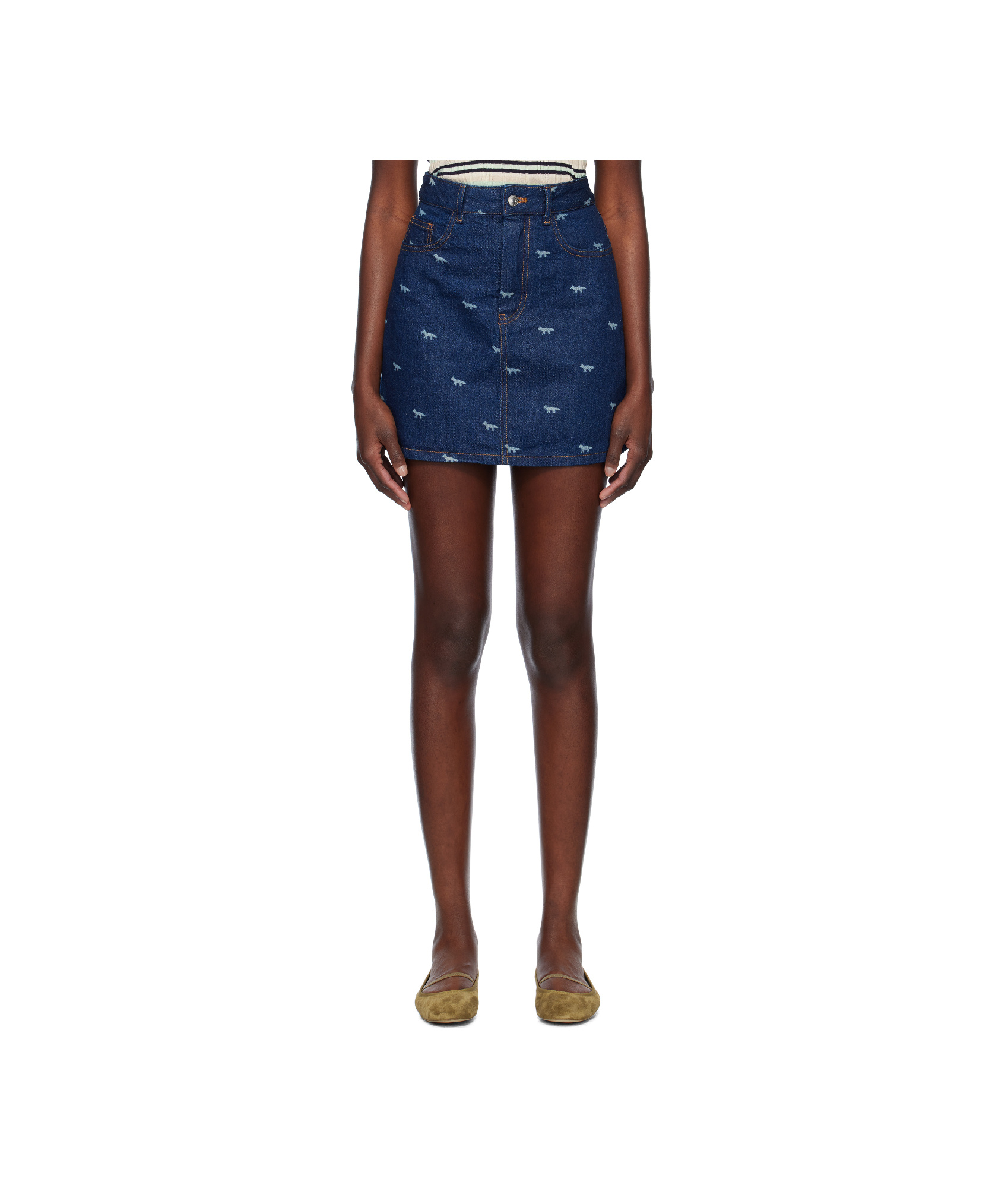 Shop Maison Kitsuné Printed Skirt In Blue