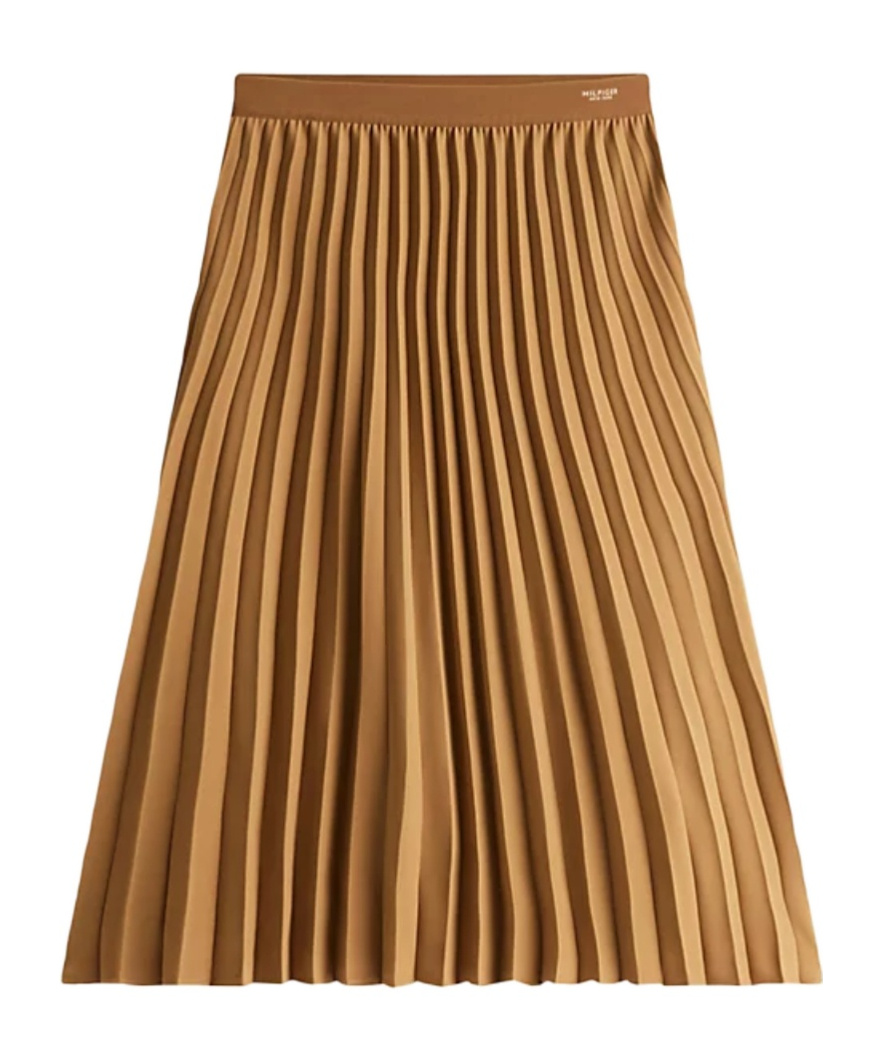 Tommy Hilfiger Logo Waistband Pleated Midi Skirt In Brown