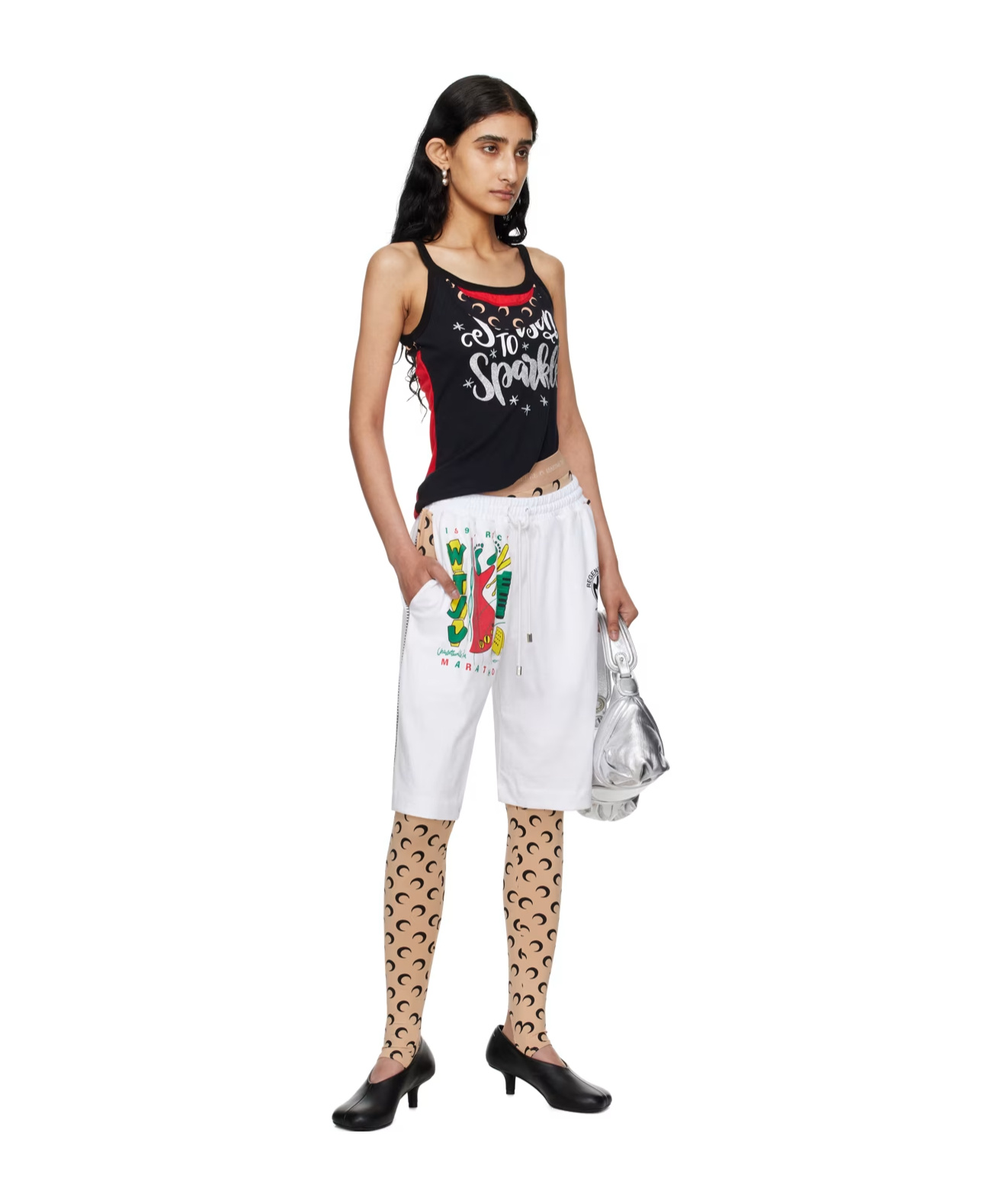 Marine Serre Elastic Drawstring Shorts In White