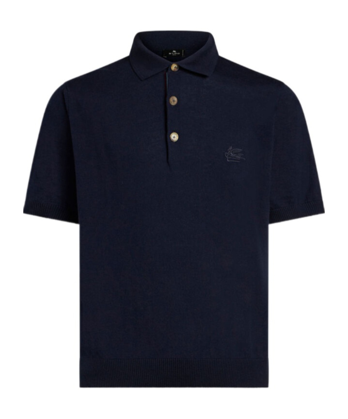 Etro Knit Polo Shirt With Embroidered Pegaso In Black
