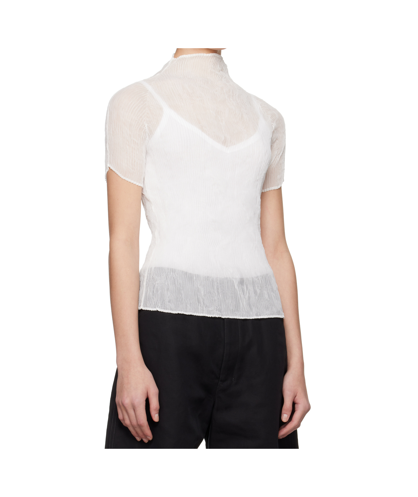 Issey Miyake White Chiffon Twist Bk/wt-56 Turtleneck In White