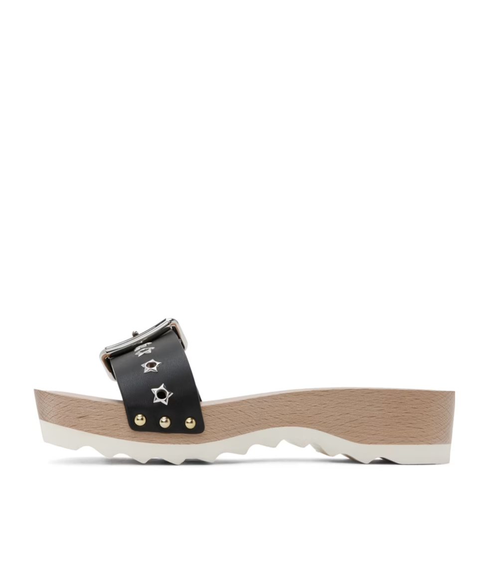 Shop Stella Mccartney Elyse Pin-button Slippers In Black