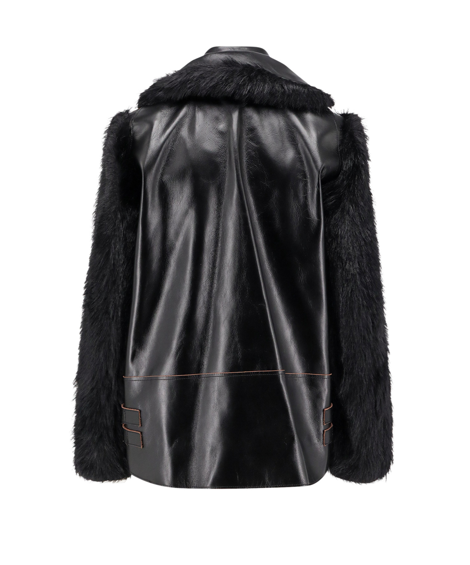 Sacai Leather Jacket With Adjustable Side Straps In Black