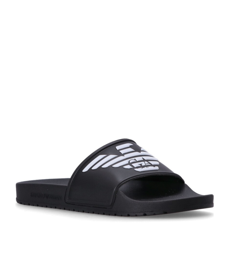 Emporio Armani Logo-embossed Ridged-sole Slides In Black