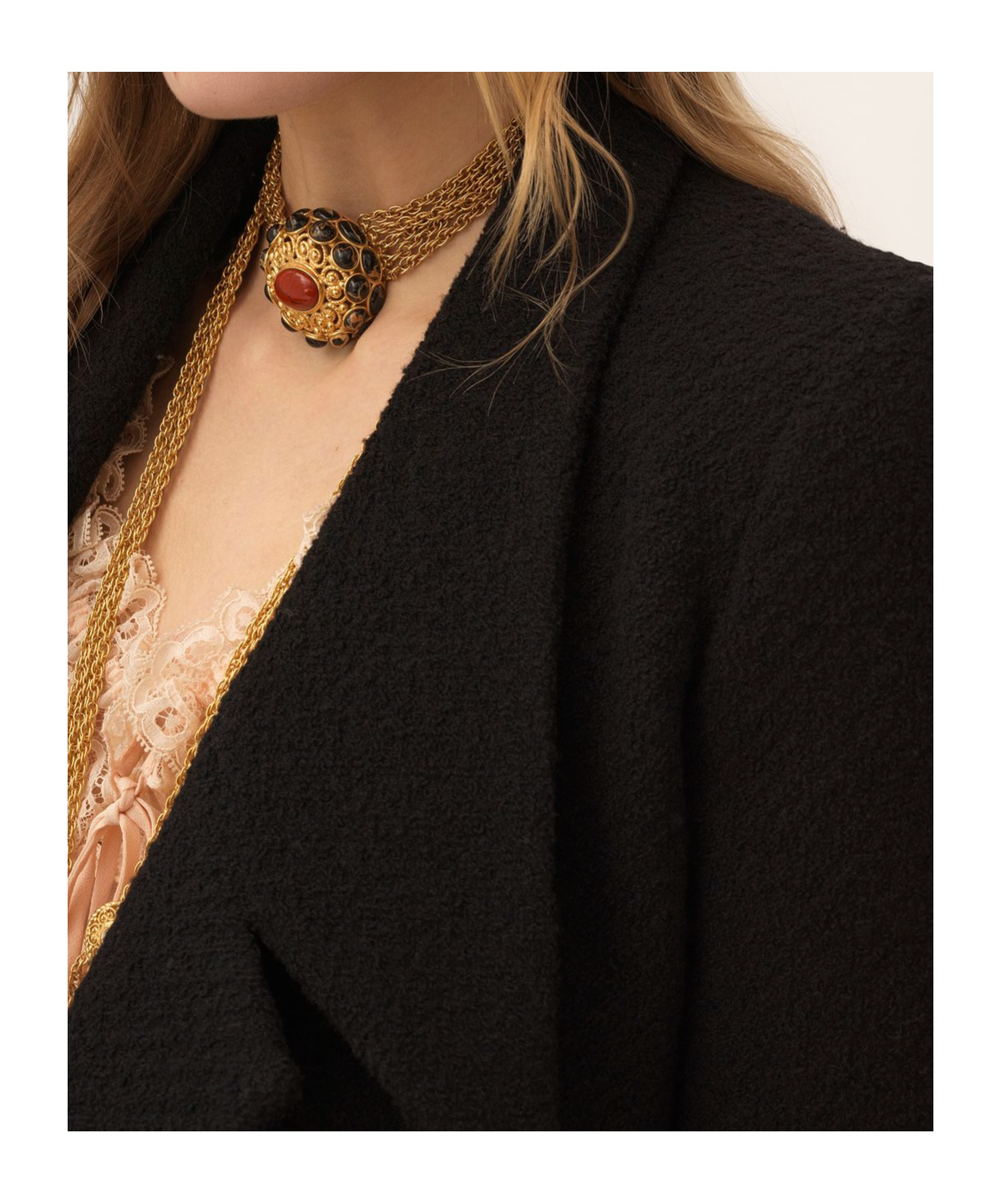 Chloé Cascade-lapel Double-breasted Boucle Jacket In Black