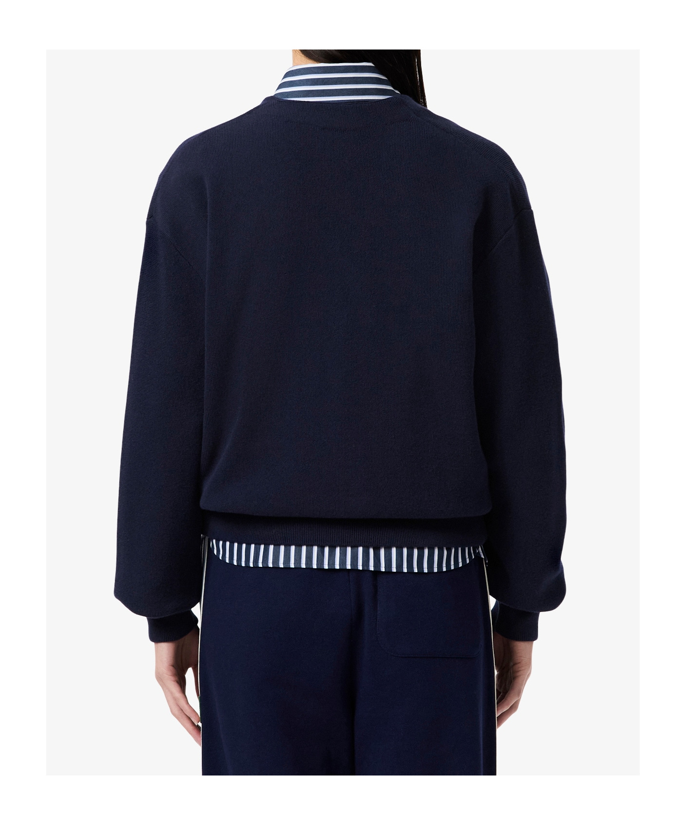 Lacoste V Neck Moss Stitch Cotton Cardigan In Blue