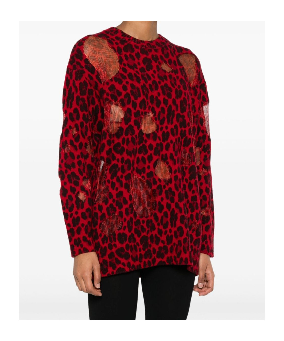 Versace Leopard-printed Semi-sheer Panelled Jumper In Red