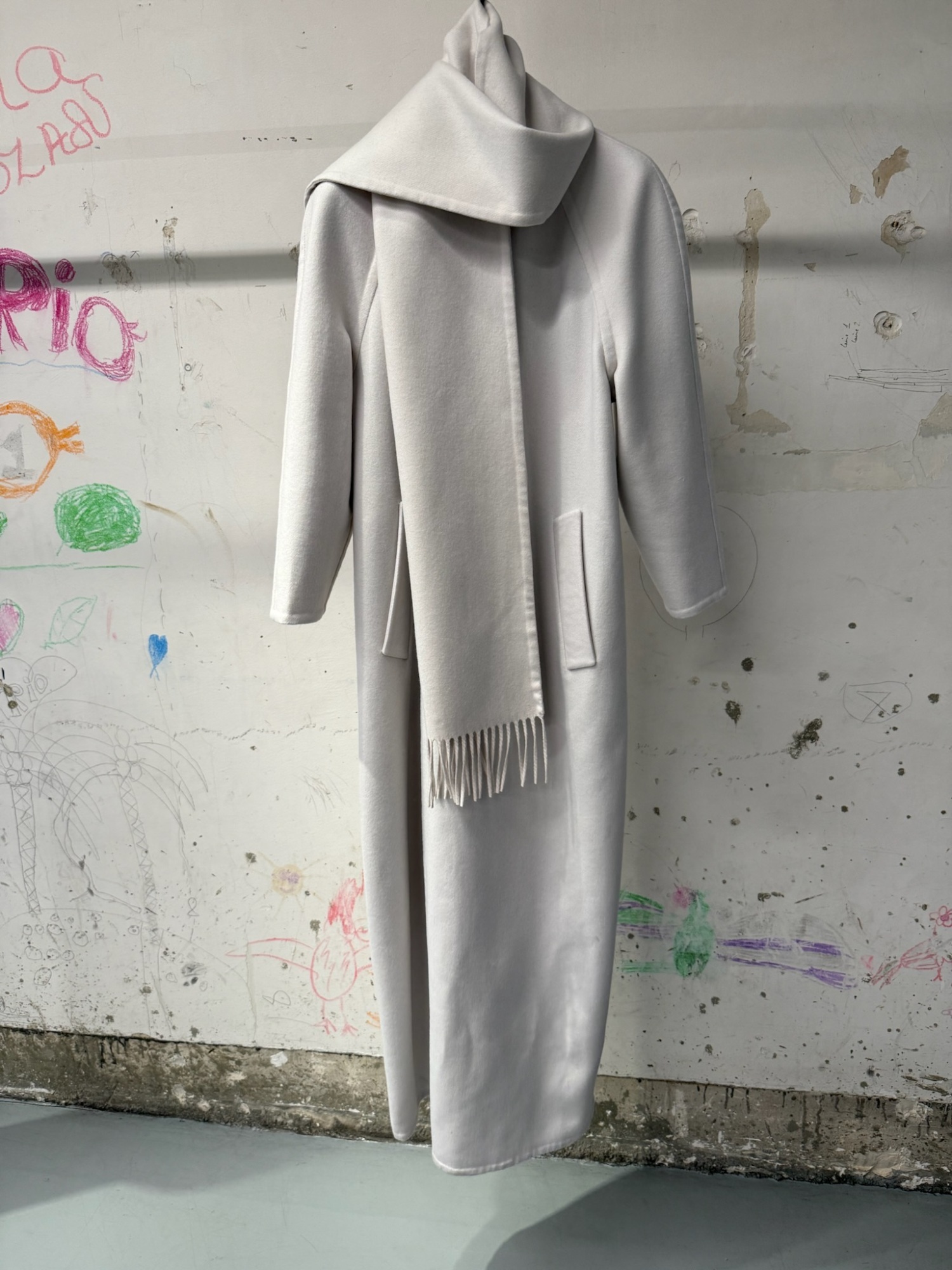Balenciaga Scarf Tailored Maxi Coat In Gray