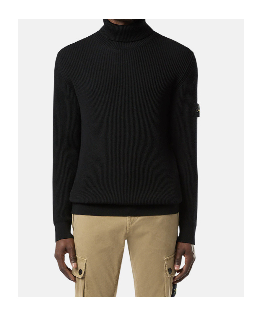 Stone Island Turtleneck Jumper With Finely Ribbed Trims In Black