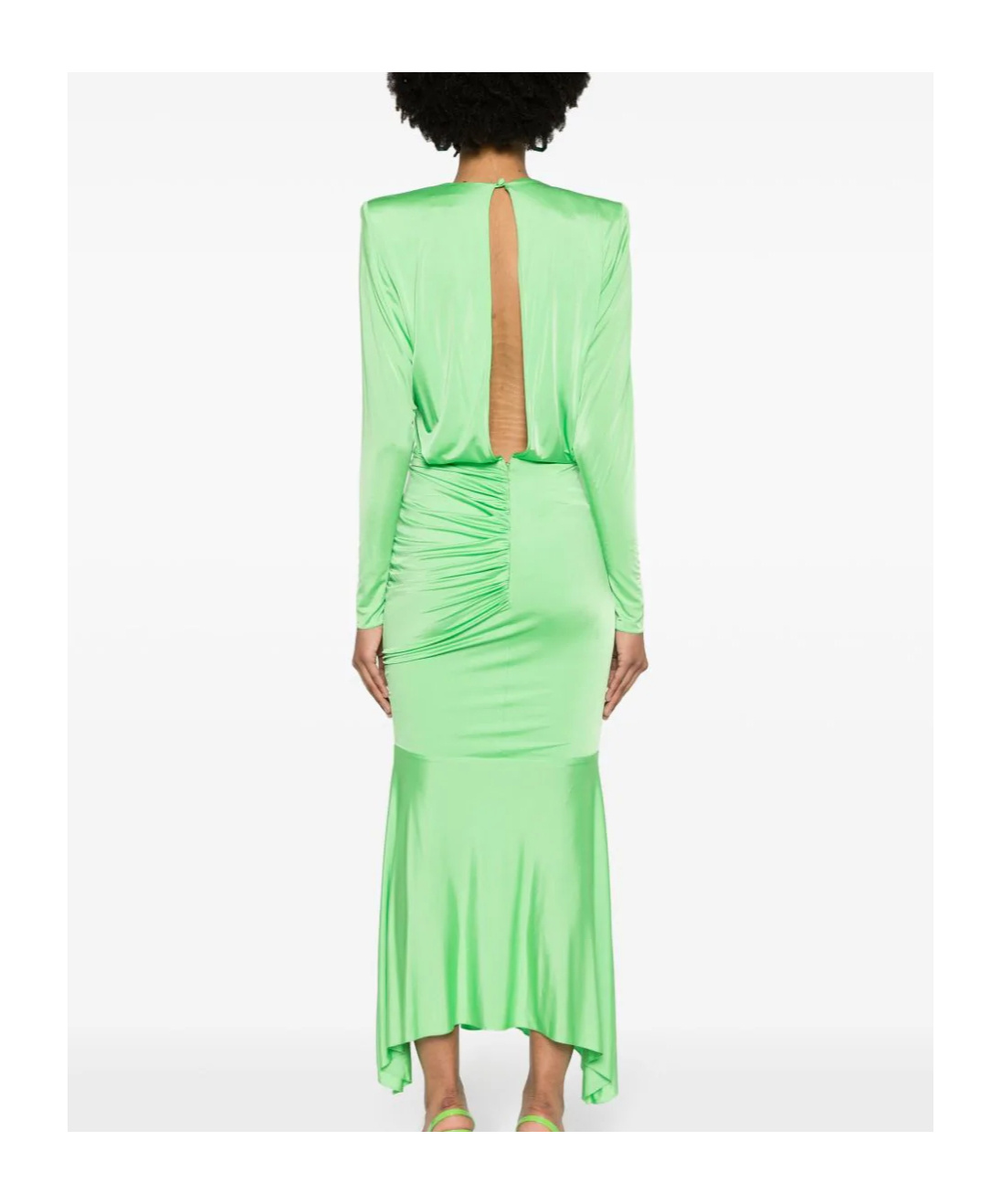 Alexandre Vauthier Long Pleated Maxi Dress With Asymmetric Hem In Green