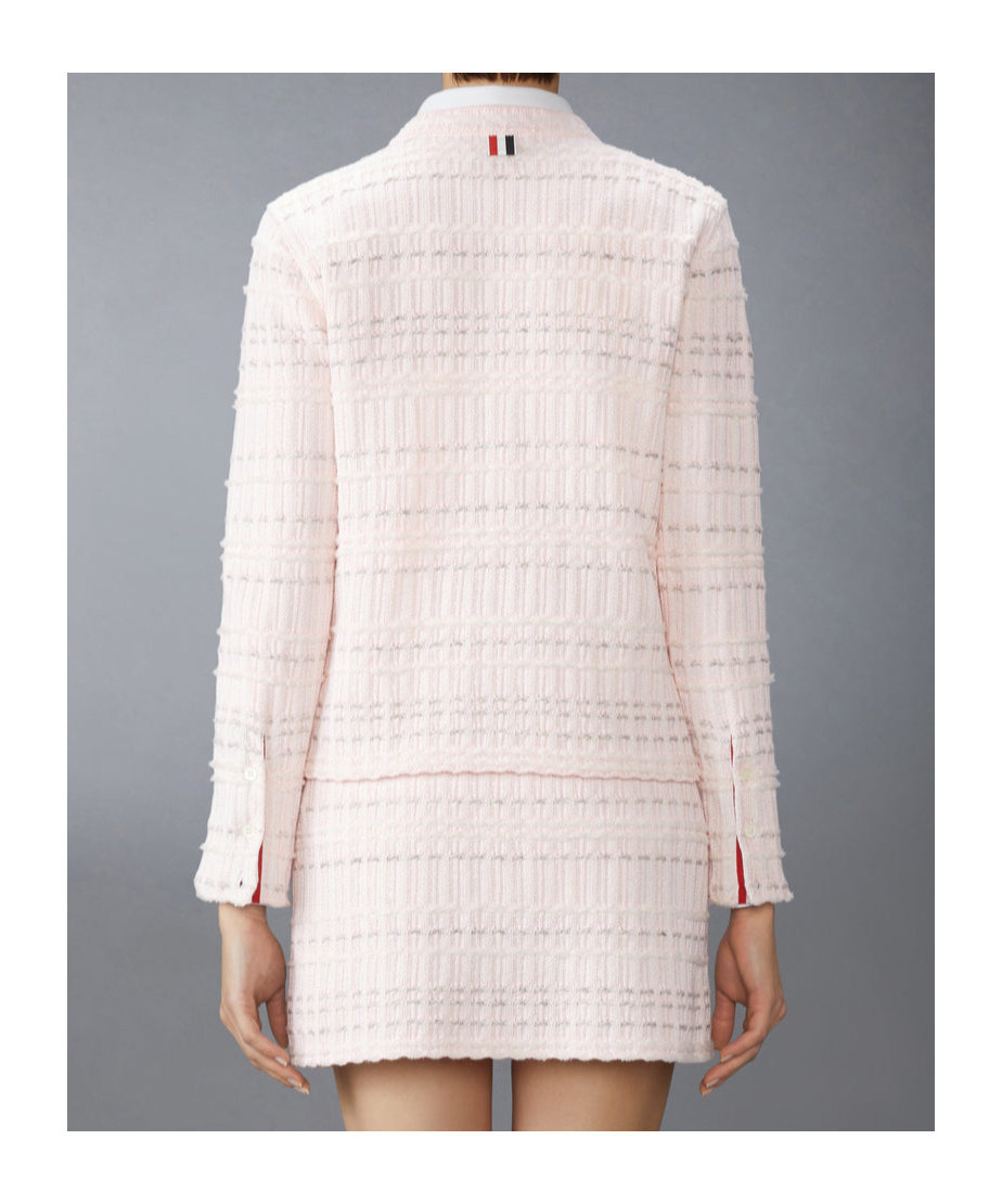 Thom Browne Seersucker Cotton Cardigan In Pink