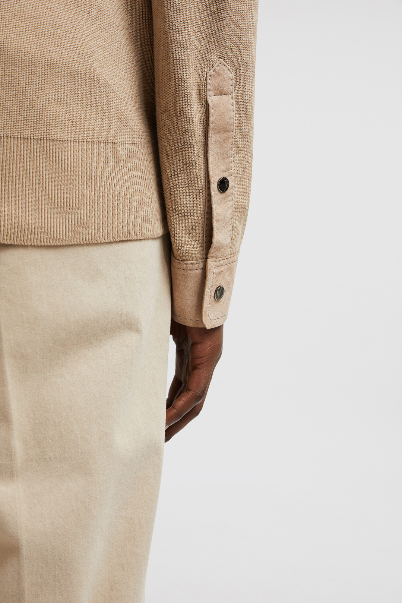 Moncler Knitted Cotton & Suede Cardigan Jacket In Nude
