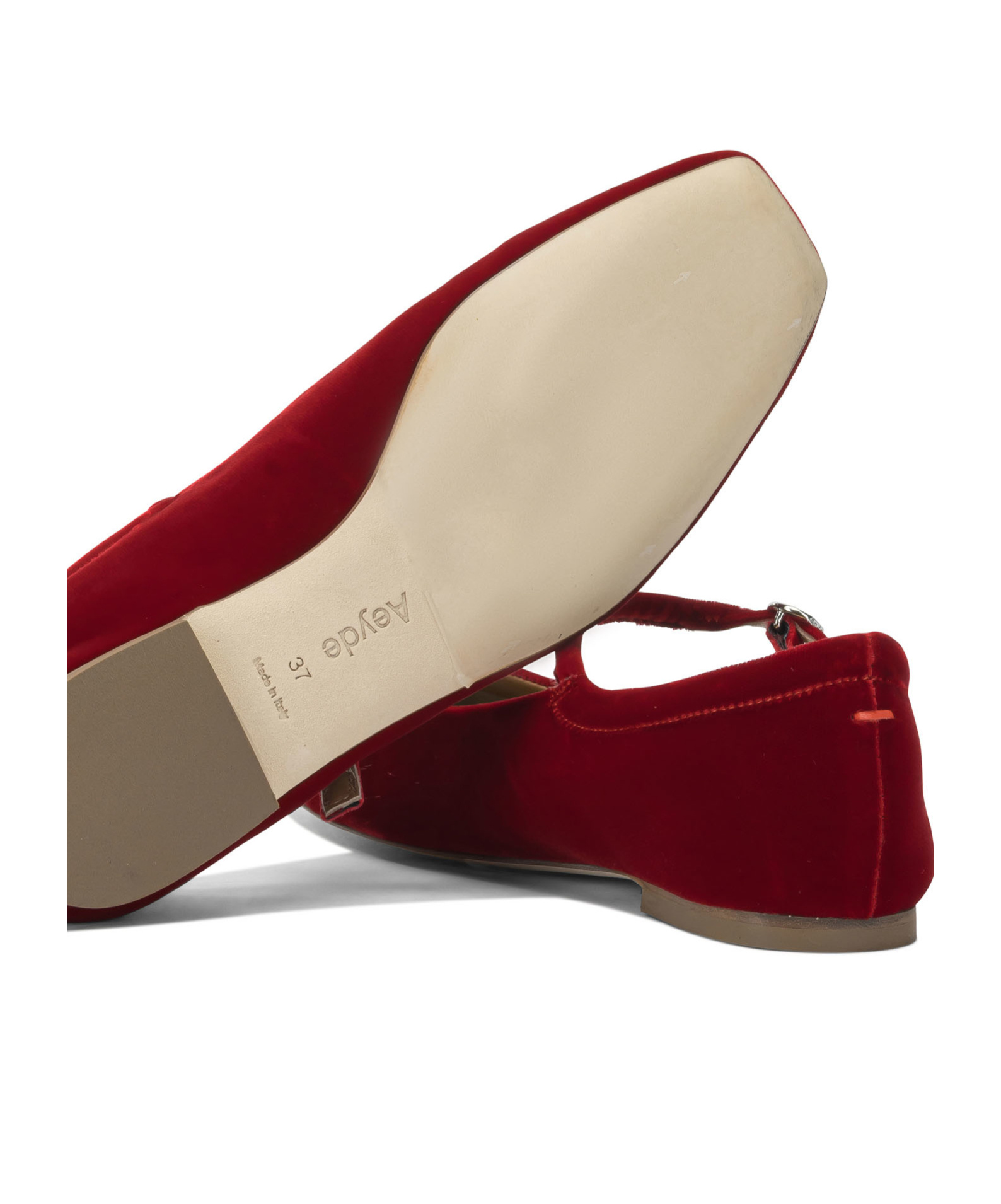 Aeyde Round Toe Velvet Ballerina Shoes With Flat Sole In Red