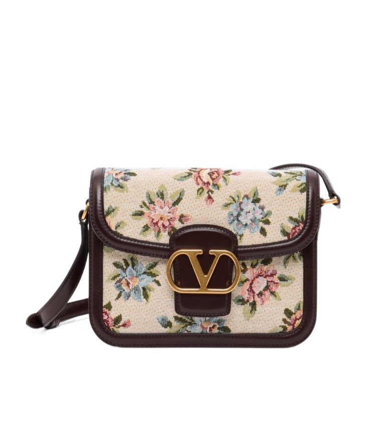 Valentino Garavani Small Bag 9to5 In Jacquard Fabric Papier Floral In Multicolored/oak Brown