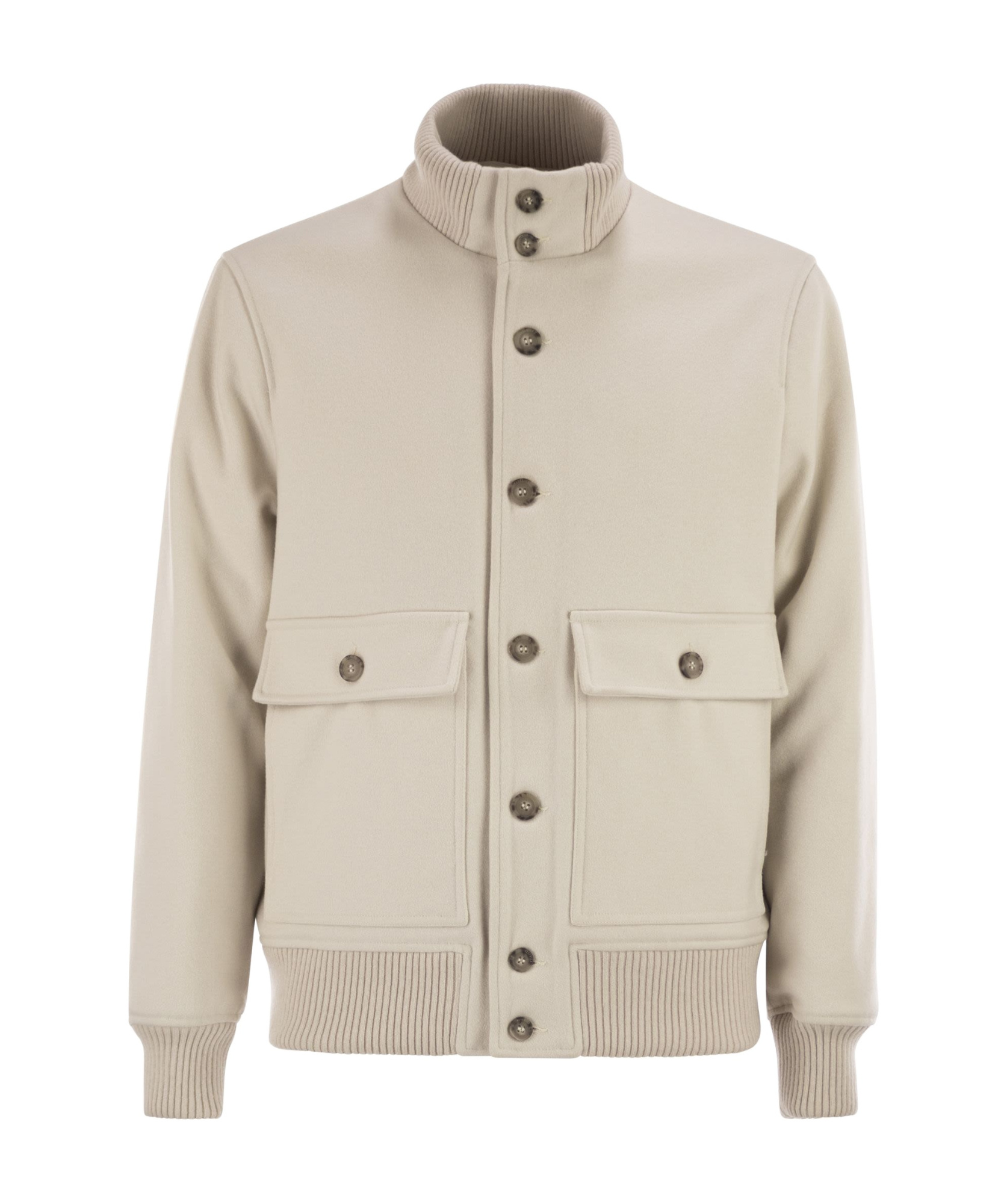 Peserico Ribbed-collar Flap-pocket Jacket In Neutral