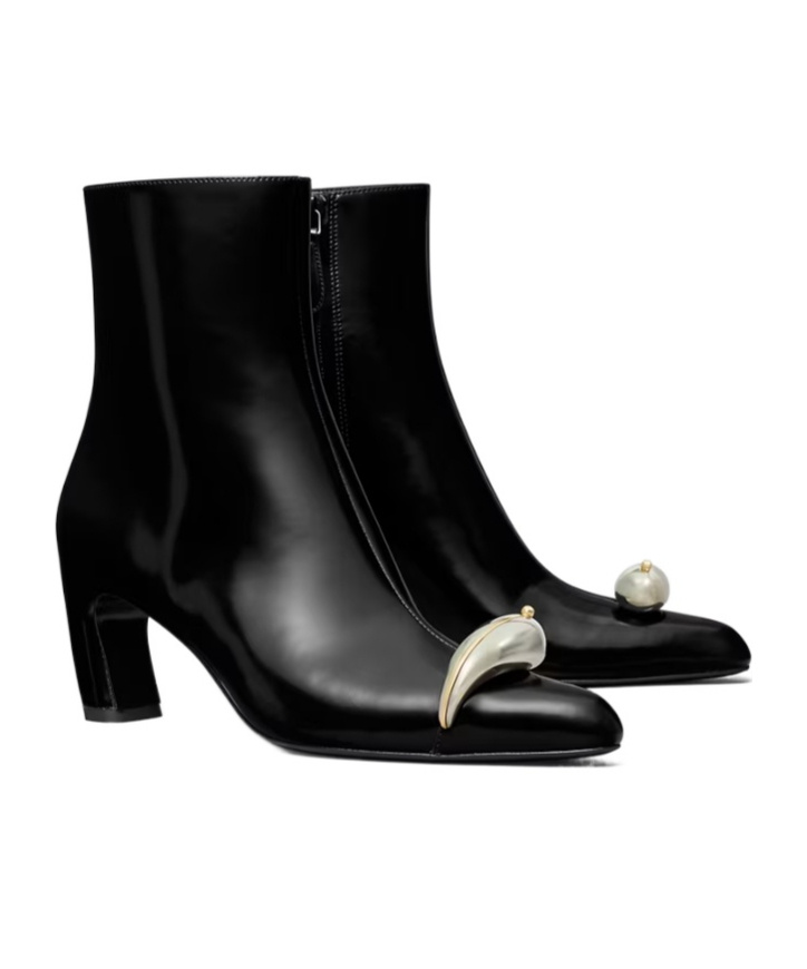 Tory Burch Pierced Leather Ankle Boots In Black