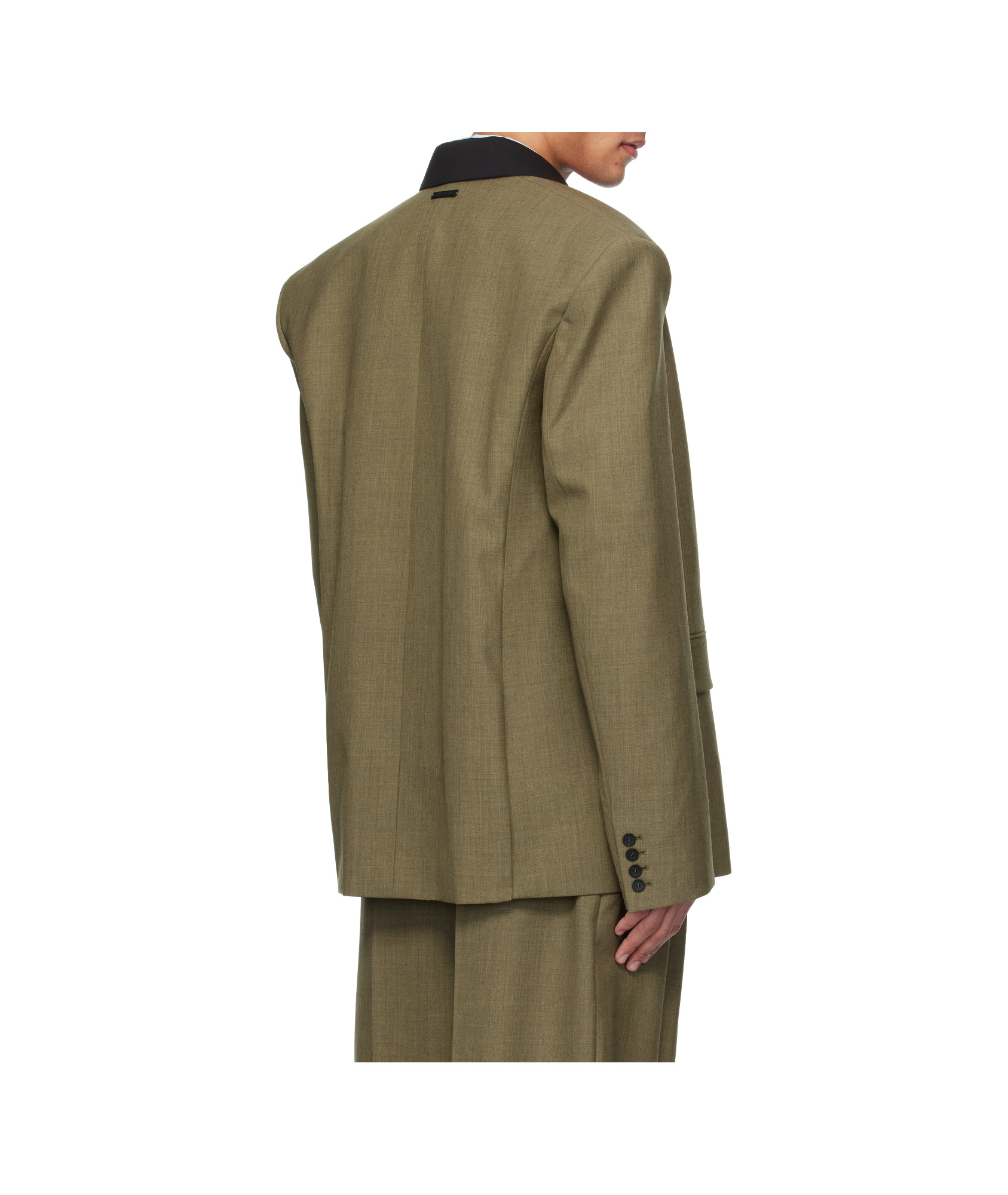 Mugler Khaki Contrasted Collar Tailored Blazer In Green