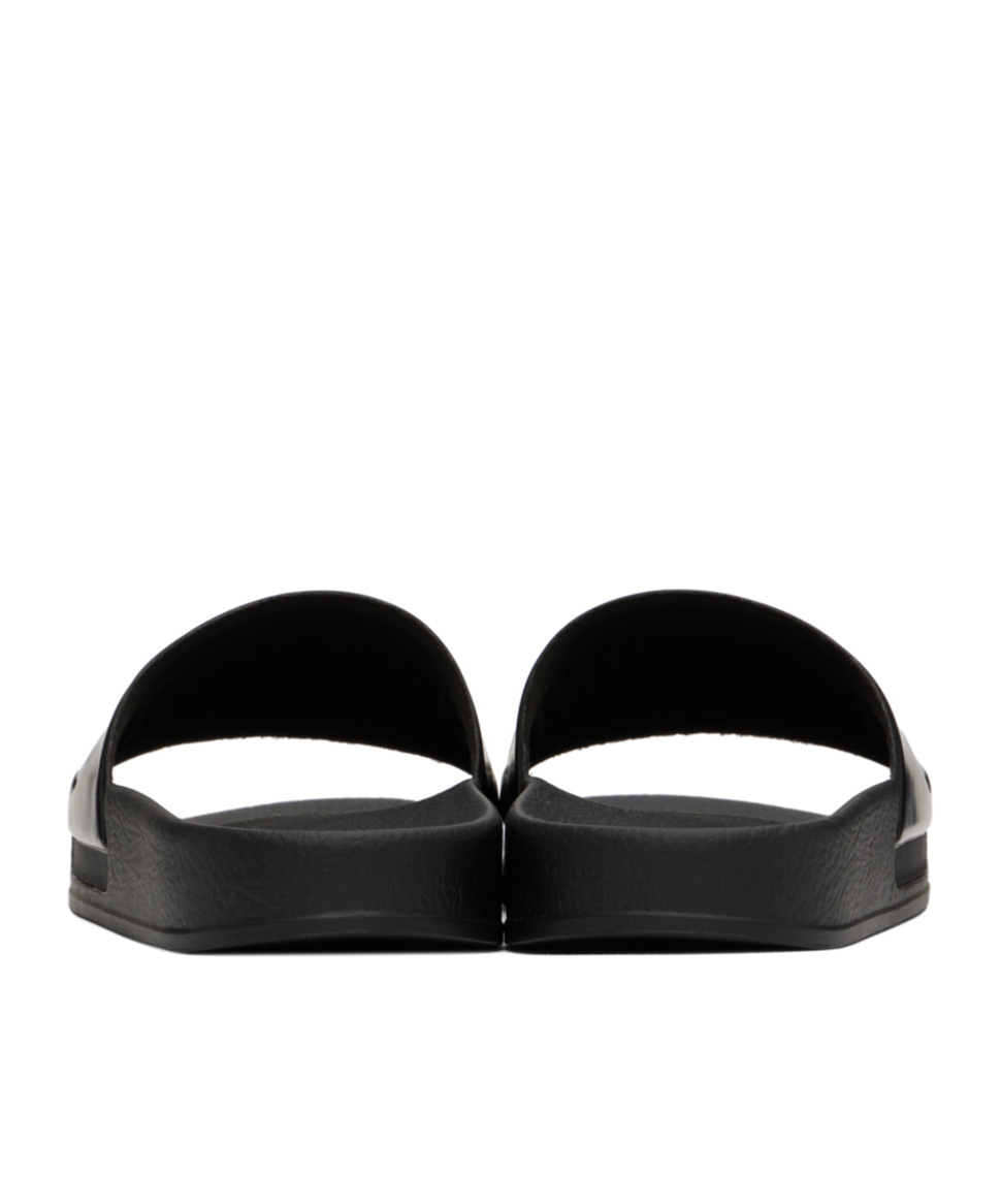 Shop Moschino Front Logo Slippers In Black