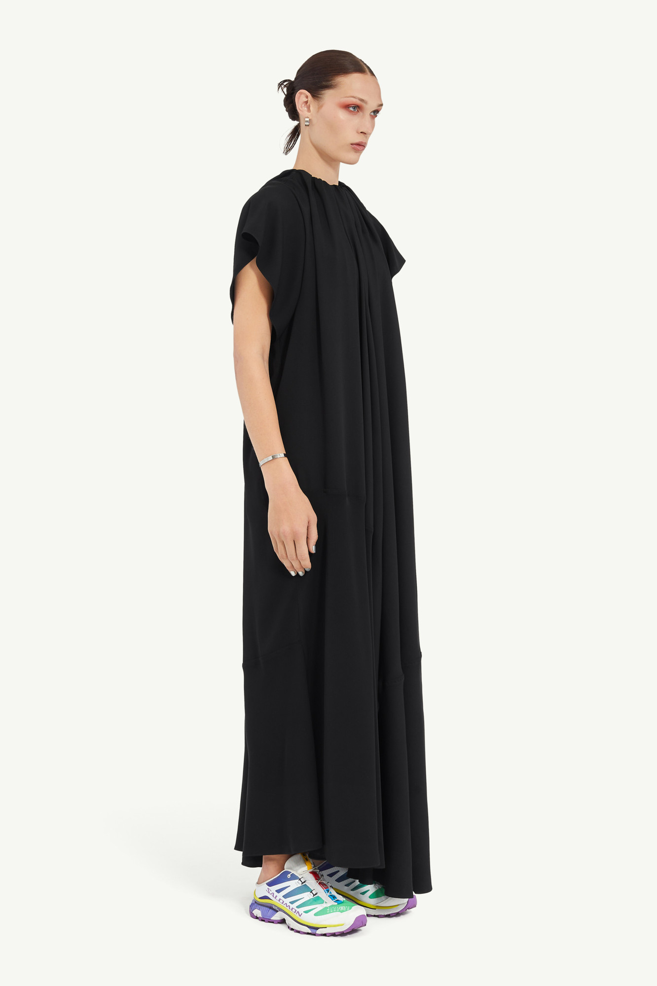 Mm6 Maison Margiela Gathered Short-sleeve Maxi Dress In Black