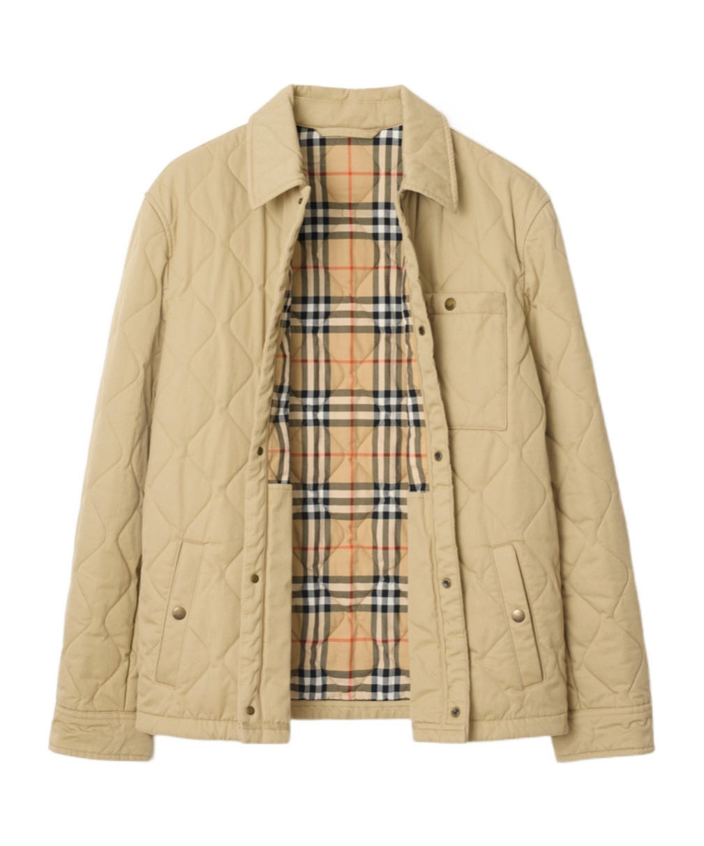 Burberry Collared Quilted Jacket Front Pocket In Gold