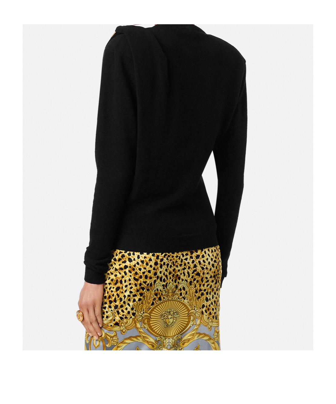 Versace Wool Sweater With Buckle Detail And Long Sleeves In Black