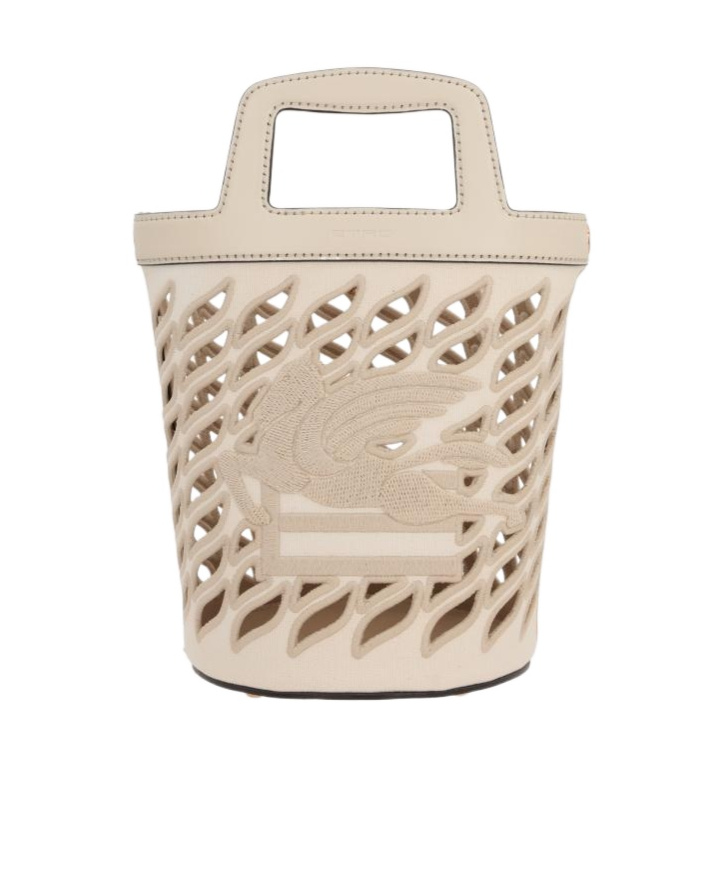 Etro Logo Embroidered Cut-out Detailed Bucket Bag In Nude