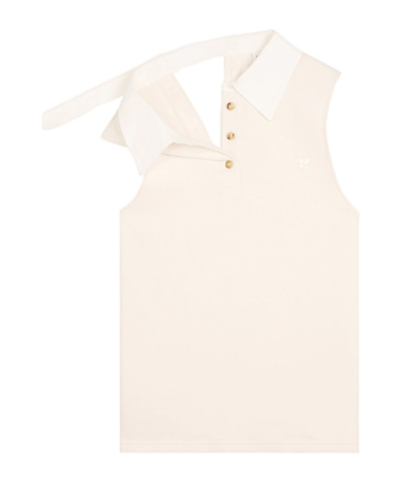 Courrèges Polo Shirt With Buttons On Back In White