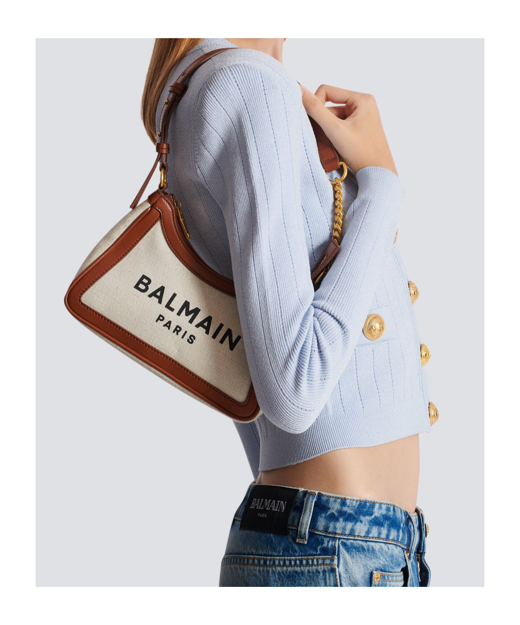 Balmain Zippered Shoulder Bag In Brown