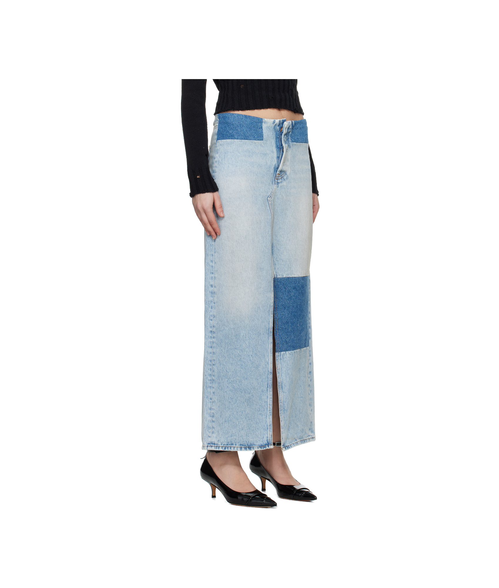 Shop Mm6 Maison Margiela Long Denim Skirt In Blue