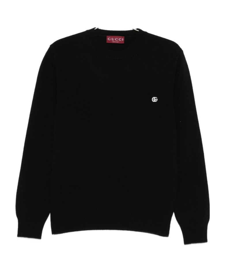 Gucci Black Crewneck Sweater With Gg Logo Embroidered On The Front In Wool And Cashmere Blend Man In Black