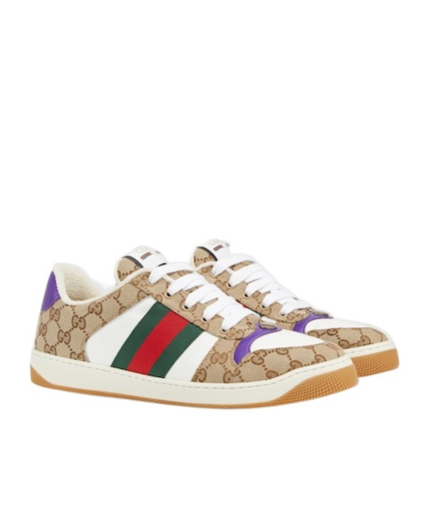Gucci Beige Ebony Textile Gg Supreme Screener Sneakers In White