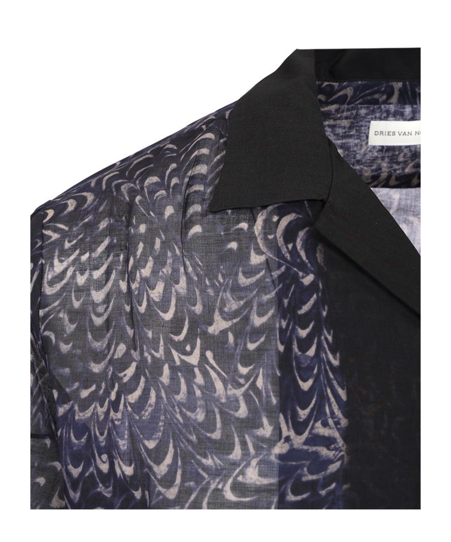 Dries Van Noten Short-sleeved Shirt With Unique Swirling Pattern In Blue