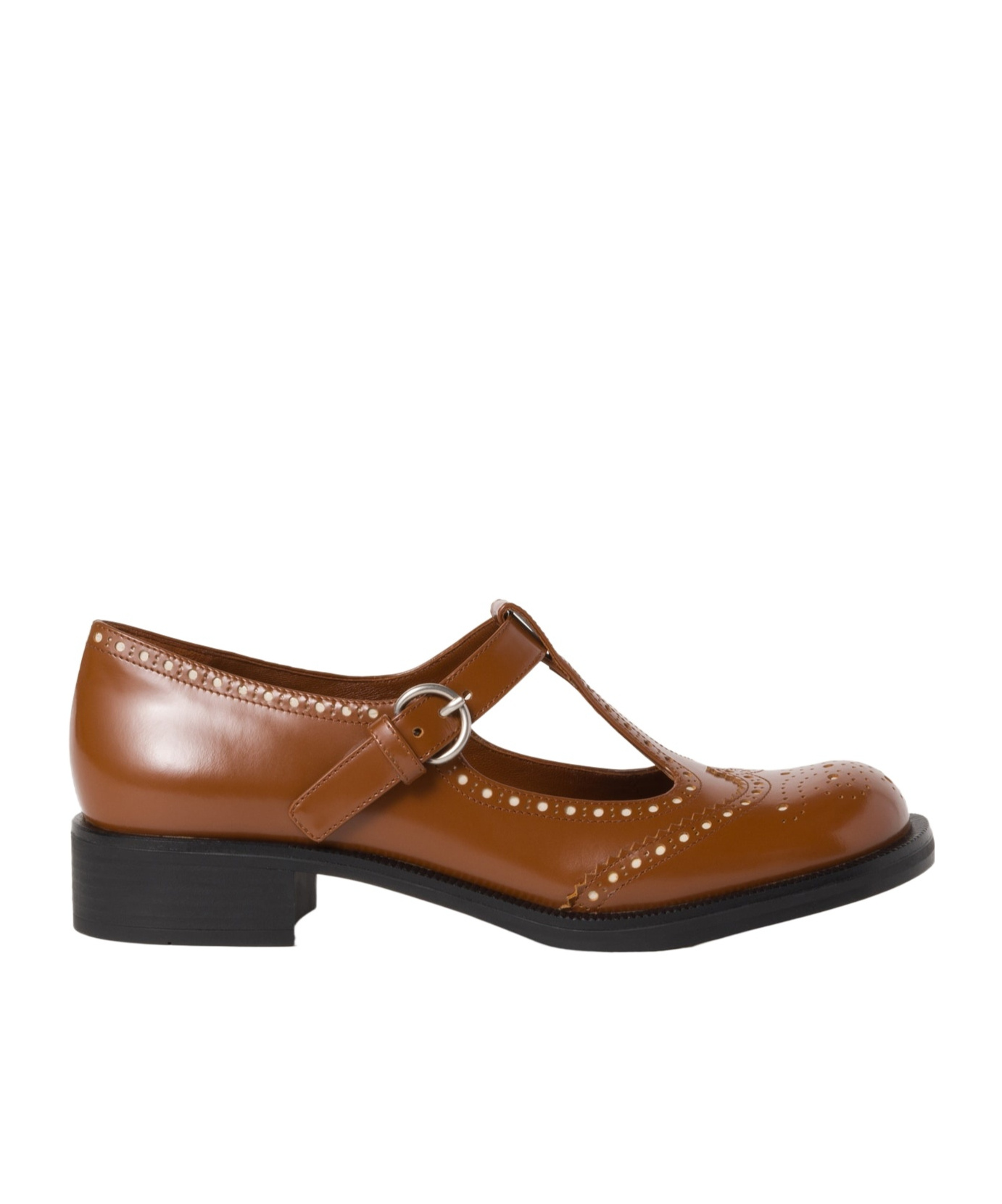 Miu Miu T-strap Leather Brogue Shoes In Brown