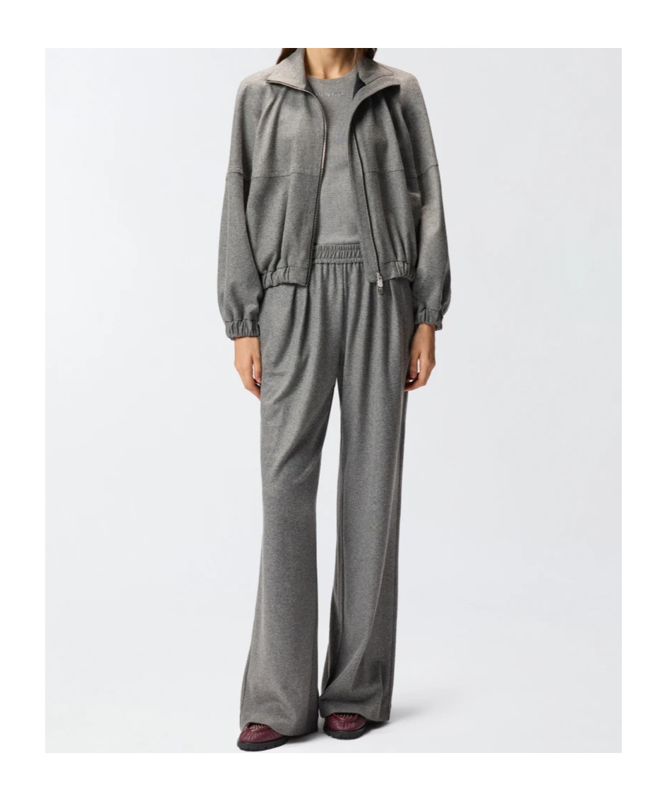 Pinko Long Wide-leg Wool-blend Trousers In Gray