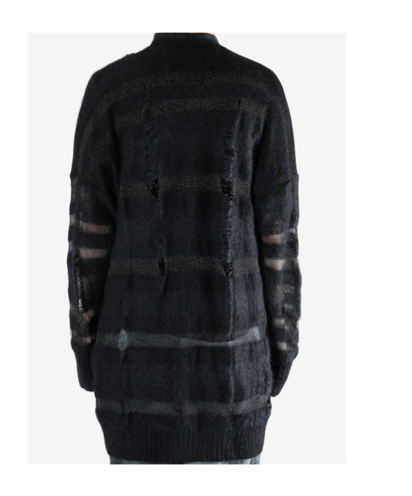 Yohji Yamamoto Striped Distressed Cardigan In Black